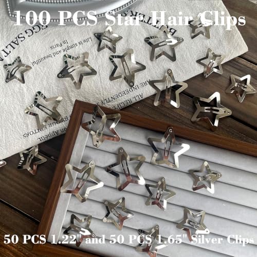 100 Pcs Silver Star Hair Clips, Non-Slip Metal Snap Barrettes for Women & Girls