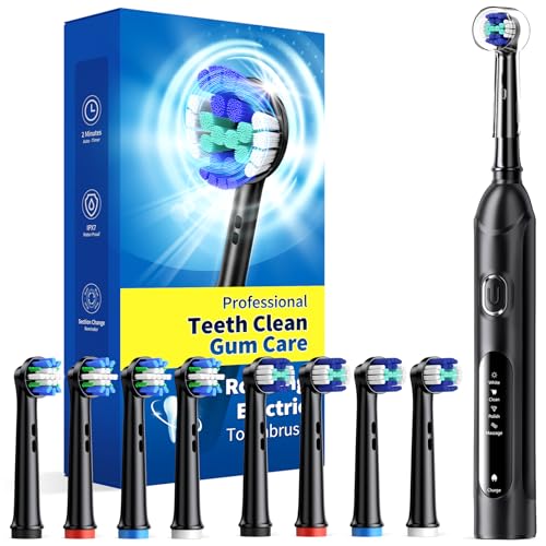 TEETHEORY Rotating Electric Toothbrush with 8 Brush Heads, 4 Modes, Black