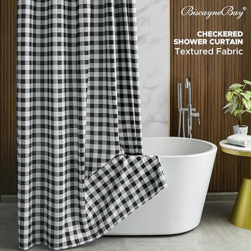 Farmhouse Black & White Shower Curtain - 72"x72" Gingham Plaid