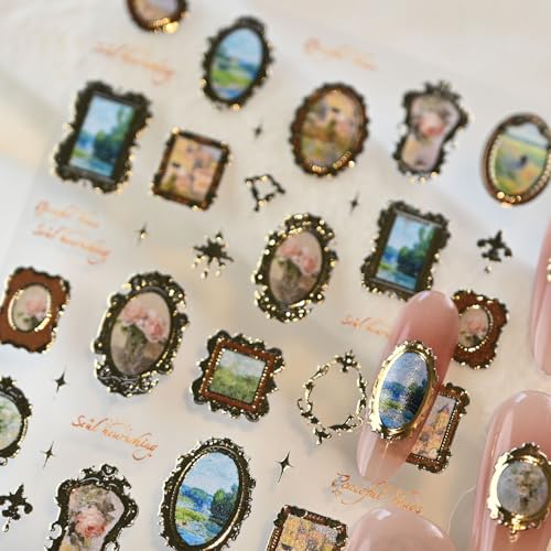 Cestsiren Golden Frame Nail Art Stickers - Vintage Self-Adhesive Decals