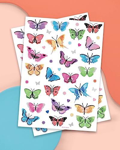 Rainbow Butterfly Temporary Tattoos - 46 Glitter Designs for Parties