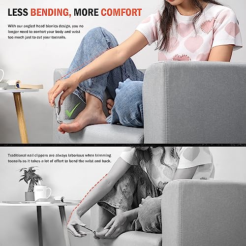 BEZOX Ergonomic Toenail Clippers for Seniors - Thick Nail Cutter with File
