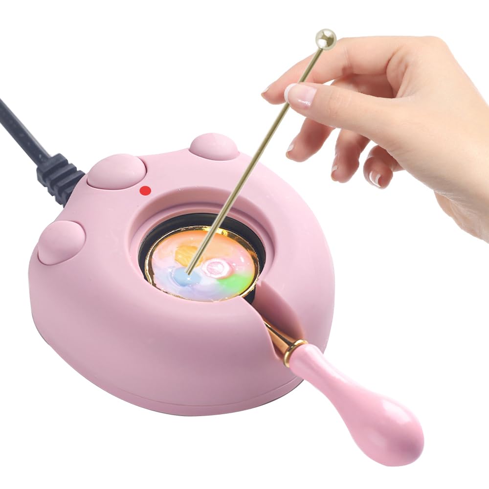 Electric Wax Seal Warmer, Pink Electric Sealing Stamp Warmer Melter for Melting Wax Seal Beads Sticks with Spoon, Stirring to Do DIY Craft (Pink)