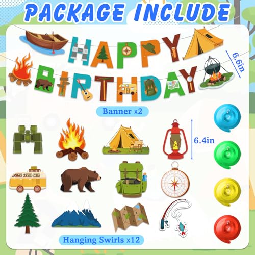 25-Piece Camping Birthday Party Decorations Set with Banner & Swirls