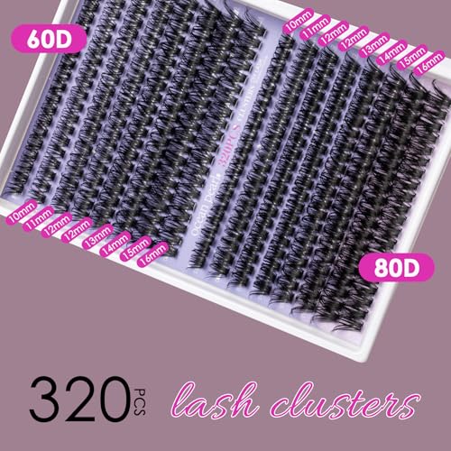 Ocean Pearl Lash Clusters 320pcs 3D Thick Lash Clusters kit 60D+80D Lashes,Eyelashes,Lash Extension Kit,Eyelash Clusters with lash adhesive+sealer+remover+tweezers,Lashes Clusters Eyelash Extensions