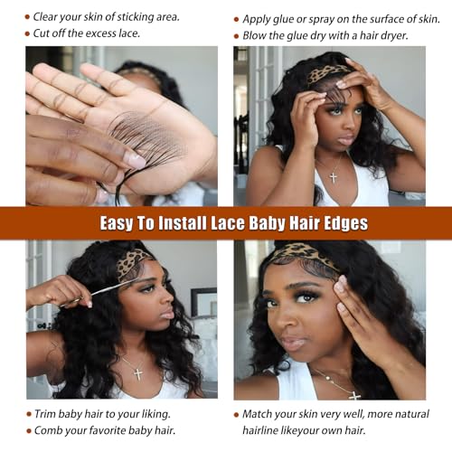 Laysson 4 Pcs HD Lace Baby Hair Strips - Reusable Virgin Human Hair Edges