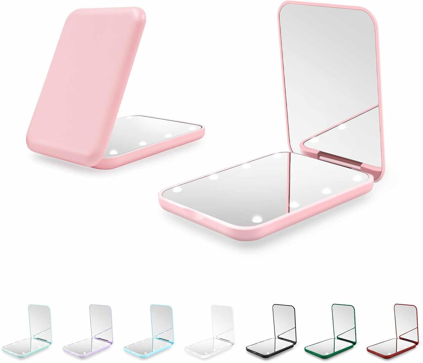 Compact LED Pocket Mirror - 1X/3X Magnification, Mini Travel Mirror for Purse | Pink