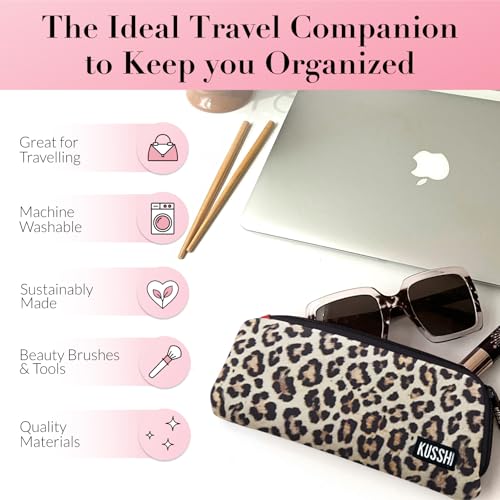 KUSSHI Neoprene Makeup Brush Pouch - Leopard/Red Travel Case