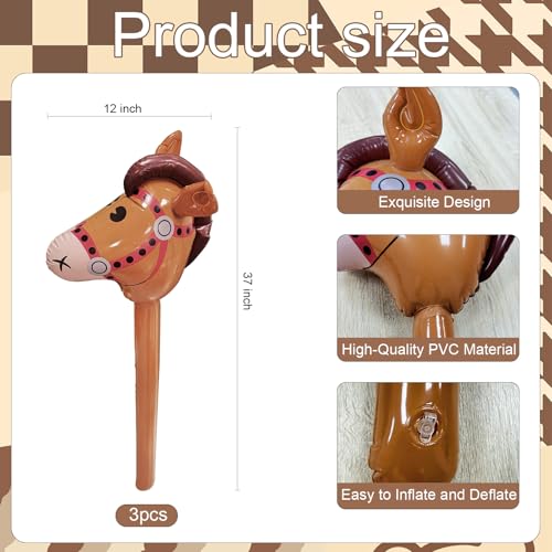 Inflatable Horse Head Stick - 3 Pack 37 Inch Brown Pony Toys