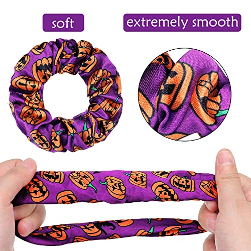 WILLBOND 20-Pack Halloween Scrunchies - Pumpkin, Skull & Spider Designs