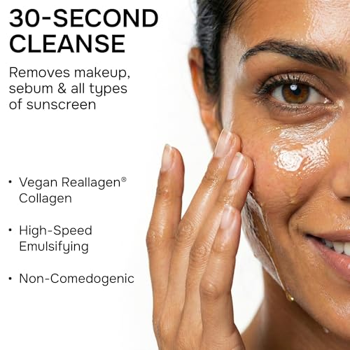 SimplyVital Deep Cleansing Oil for Face - SPF, Buildup & Makeup Remover, Deep Pore Cleansing Oil to Milk - Hydrating Oil Cleanser for Face with Collagen & Centella - Vegan - 6.76 fl oz