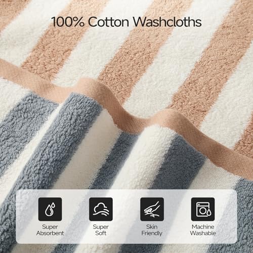 Gray Cotton Washcloths 6 Pack, Soft & Highly Absorbent 13x13 Inches for Bathroom & Kitchen