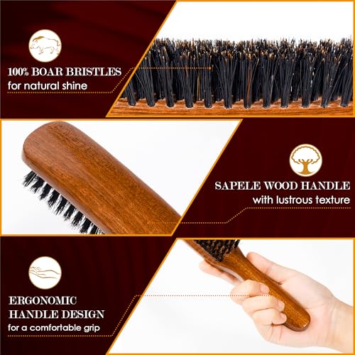 STYLEMATE Sapele Wood Boar Bristle Hair Brush for Fine & Thin Hair - 1 Count