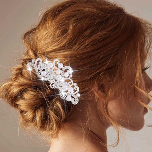 Yean Silver Rhinestone Bridal Hair Comb with Pearls - Wedding Hair Accessories for Women