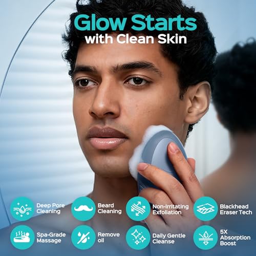 COSLUS FBS01 Portable Facial Cleansing Brush - Gentle Silicone, 5 Modes, Waterproof, Navy Blue
