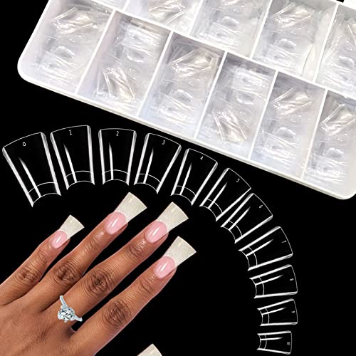 550PCS Clear Half Cover Duck Nail Tips for Acrylic Nails, Short Curved French Fake Tips, 11 Sizes for Nail Art