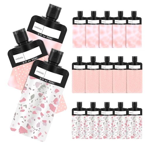 ANNGO 18-Pack TSA Approved Travel Pouches - Leakproof 3oz Bags for Toiletries (Pink)