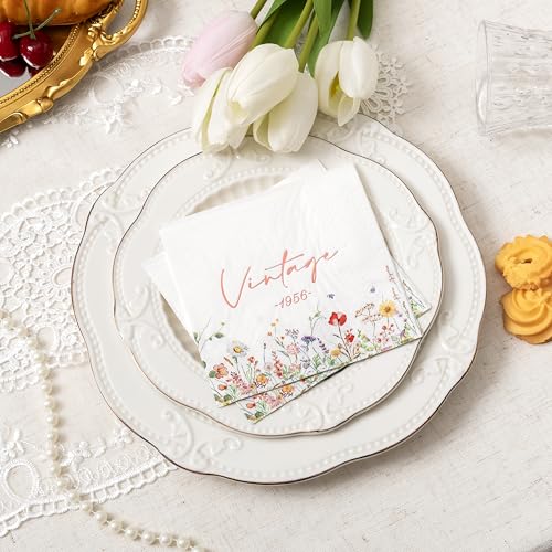 Floral 70th Birthday Napkins - 50-Count 3-Ply Vintage 1956