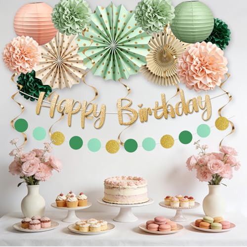 Sage Green and Peach Party Decorations Kit for Women & Girls