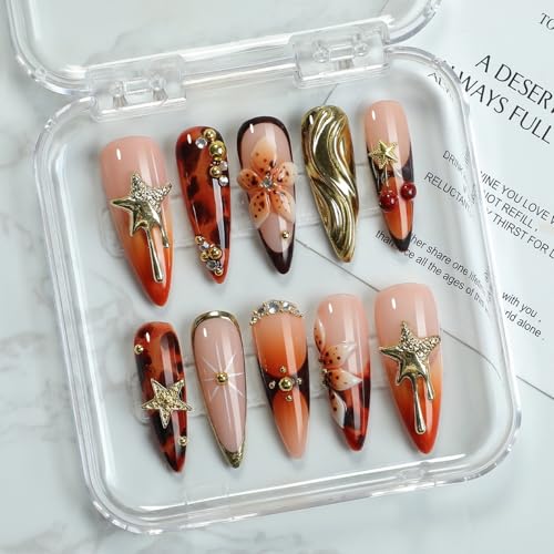 OCOUYVD Press on Nails M - Luxury 3D Flower & Star Designs