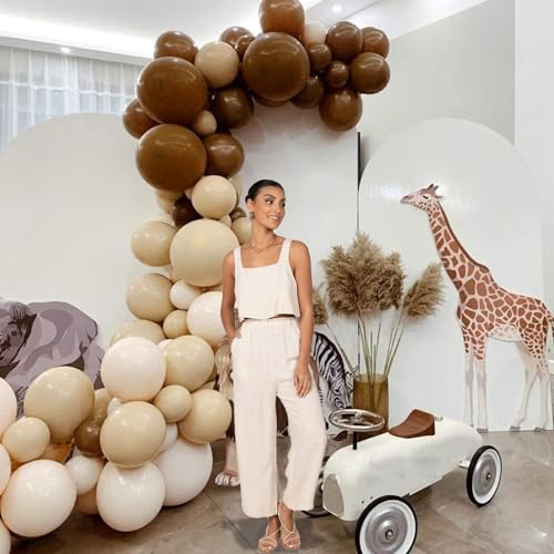 12 Inch Brown and White Balloon Set - 50 Pcs Boho Latex Balloons for Parties