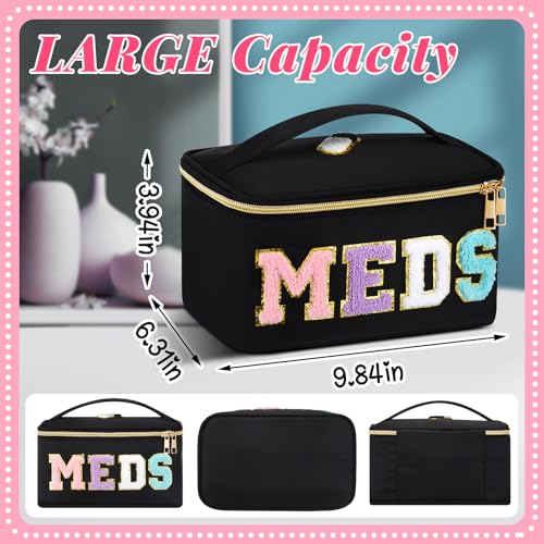 Geetery Clear Medicine Bag with Chenille Patches - Black Travel Case