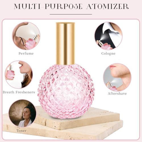 2pcs Vintage Pink Glass Perfume Bottles, 100ml Refillable Atomizer Set