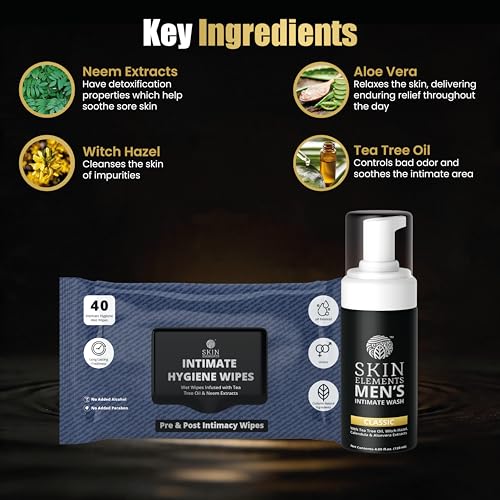 Skin Elements Men's Intimate Hygiene Combo: 120ml Foaming Wash & 30 Wipes