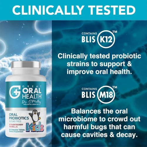 Kids Oral Probiotics for Bad Breath & Cavity Prevention - 30 Chewable Tablets, Strawberry Vanilla