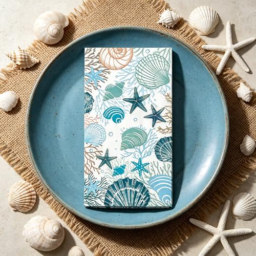 Coastal Beach Paper Napkins - 100 Pack Summer Seashell Design
