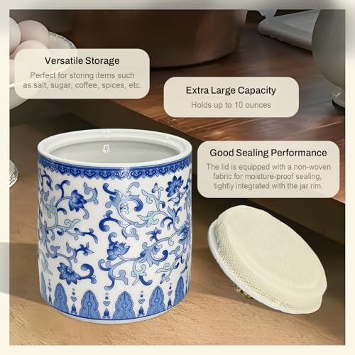 Vintage Blue & White Ceramic Salt Cellar with Airtight Lid