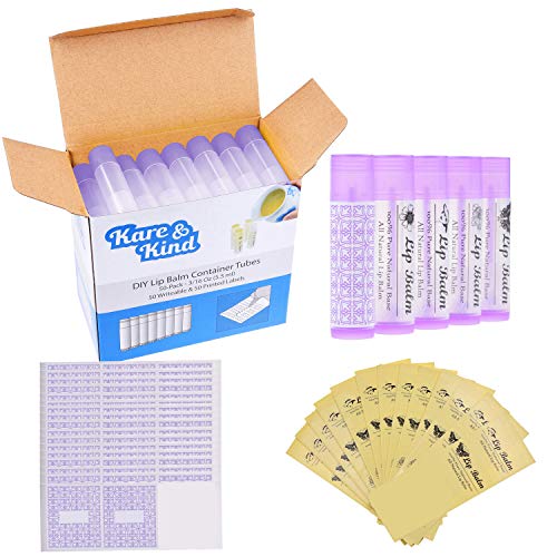 Kare & Kind 50-Pack Purple Lip Balm Tubes with Labels - 5.5ml Twist-Up