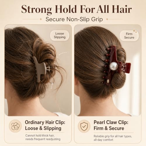 Babeorn 4.33-Inch Large Acetate Hair Claw Clip with Pearl Accent