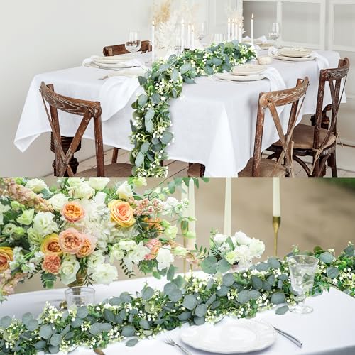 Artificial Eucalyptus Garland - 2 Pack Faux Silver Dollar Vines for Home Decor