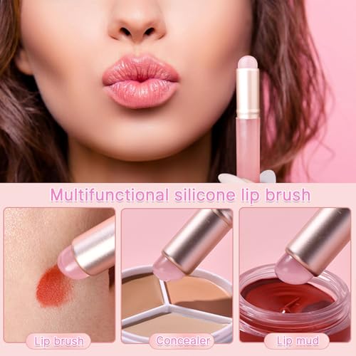 Qiifaiikooii 2-Pack Silicone Lip Brush with Cap - Pink