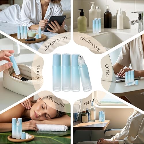 SESENSE 10ml Essential Oil Roller Bottles - 4 Pack, Leak-Proof Glass with Stainless Steel Balls