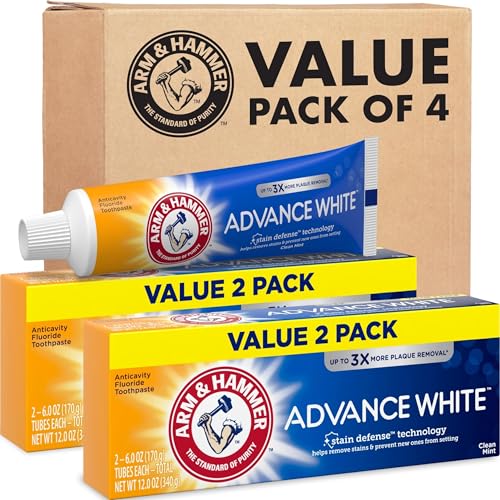 Arm & Hammer Advance White Toothpaste 4-Pack, Clean Mint, 6 oz Tubes - Whitening & Cavity Protection