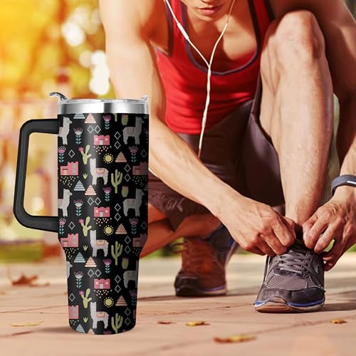 40 Oz Stainless Steel Llama Tumbler with Handle & Straw