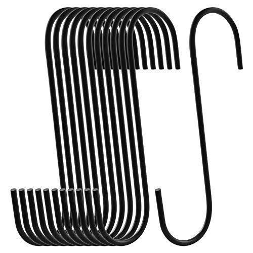 12 Heavy-Duty Black Antistatic Steel S Hooks for Home Storage