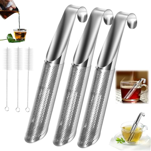 Stainless Steel Loose Leaf Tea Infuser Set - 3 Tea Strainers with Brush
