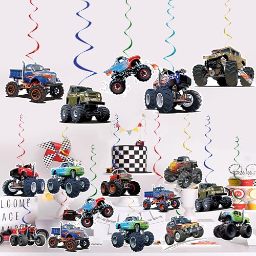 30pcs Monster Truck Hanging Swirls Decorations – Pre-Assembled Birthday Party Decor