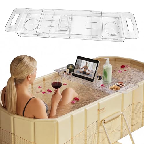 Foldable Acrylic Bathtub Caddy Tray, Expandable Bath Organizer 22-31.4in