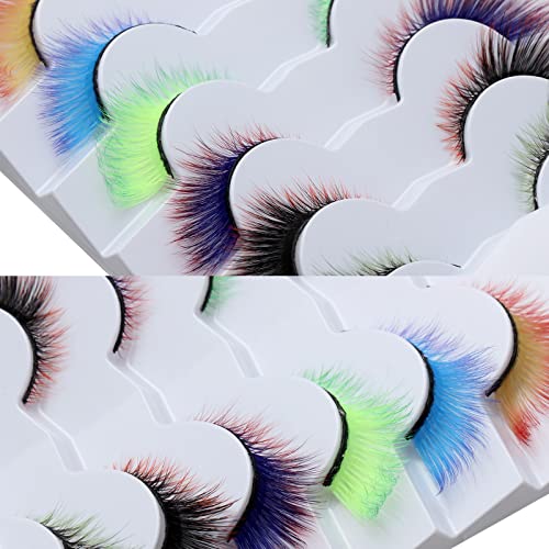 Outopen 7 Pairs Winged Effect Colored Lashes, Fluffy Wispy False Eyelashes