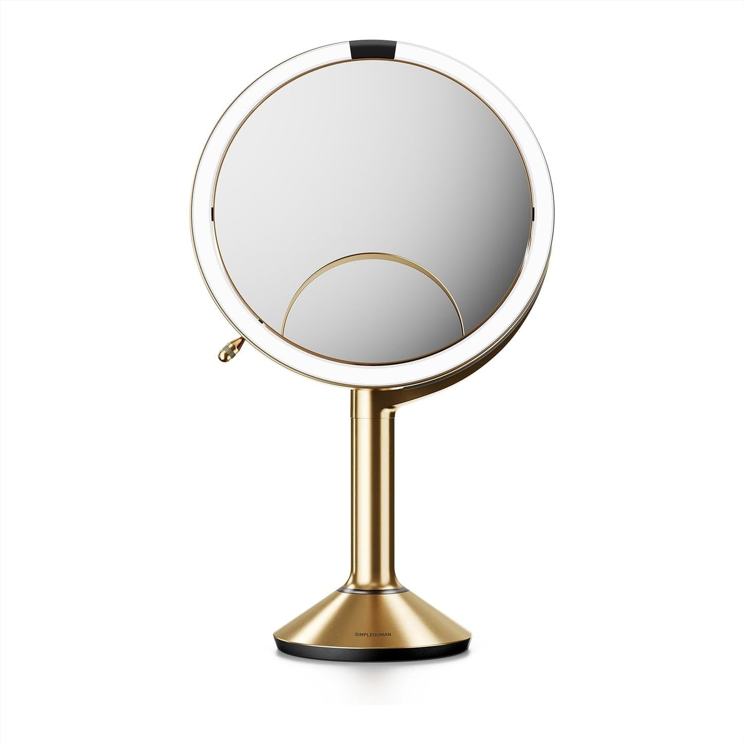 Simplehuman Sensor Mirror Trio - 1X 5X 10X Magnification | Round Rechargeable Makeup Mirror with Tru-Lux® Light and Adjustable Brightness - Matte Black Steel