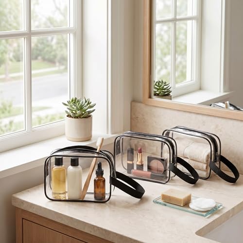 Silkfly Black 12 Pack PVC Clear Toiletry Bags Travel Cosmetic Organizer