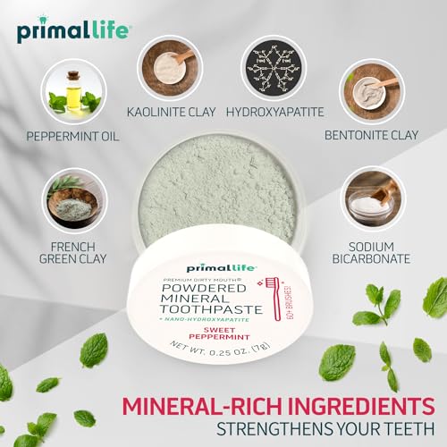 Primal Life Organics Dirty Mouth Toothpowder - Organic Vegan Mint Formula for Healthy Teeth (0.25 oz)
