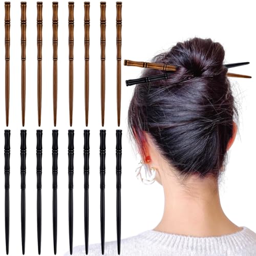 16 PCS Bamboo Hair Sticks - Elegant Retro Wooden Hair Pins