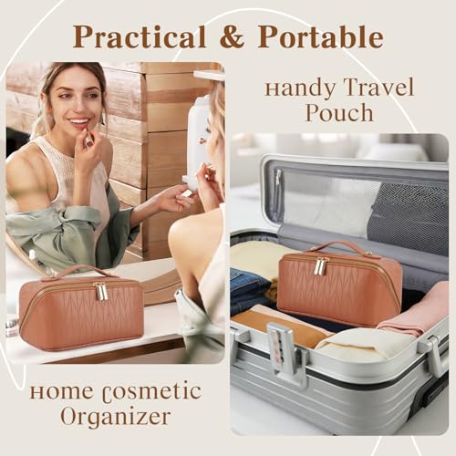 Large Capacity Wheat-Brown Travel Makeup Bag - Waterproof Organizer