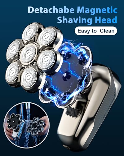 SROT Silver Head Shaver for Bald Men, 7D Floating Rotary Electric Razor, Waterproof, Rechargeable, 2-Speed