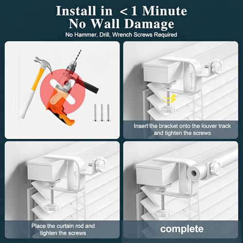 No Drill Curtain Rod Bracket for Blinds, Adjustable 0.8–2.2" Headrail, 2 Pack - White